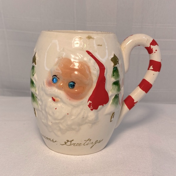 1950's Kreiss & Co. Santa Mug Christmas Rhinestone Eyes, Hand Painted. - Picture 6 of 10